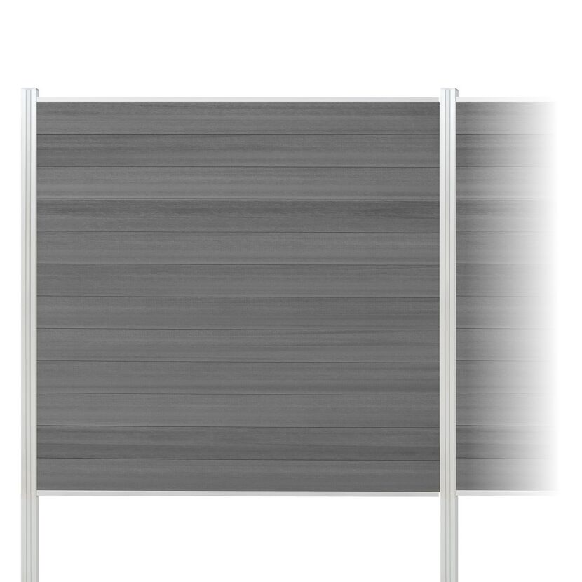 Zaun-Komplettset 'Roma Line' WPC grau mit Pfosten eloxiert zum Einbetonieren 939 x 180 cm