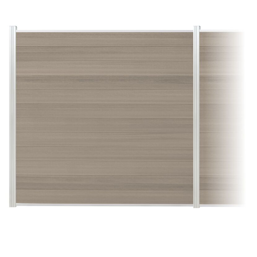 Zaun-Komplettset 'Roma Line' WPC schilf mit Pfosten eloxiert zum Aufschrauben 939 x 180 cm