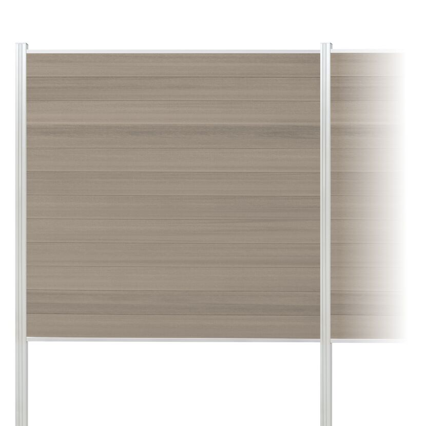 Zaun-Komplettset 'Roma Line' WPC schilf mit Pfosten eloxiert zum Einbetonieren 565 x 180 cm