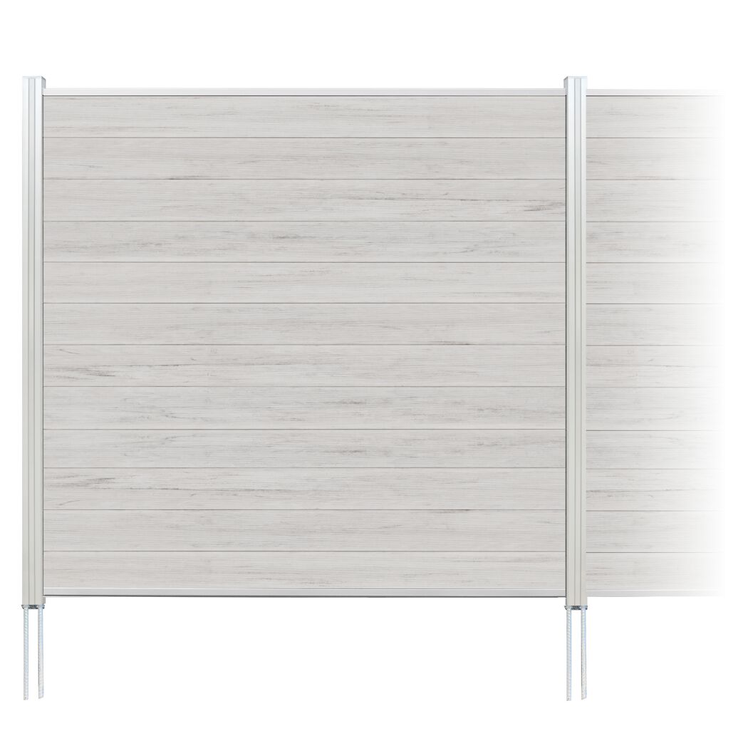 Zaun-Komplettset 'Roma Line' WPC beige mit Pfosten eloxiert zum Aufschrauben 565 x 180 cm