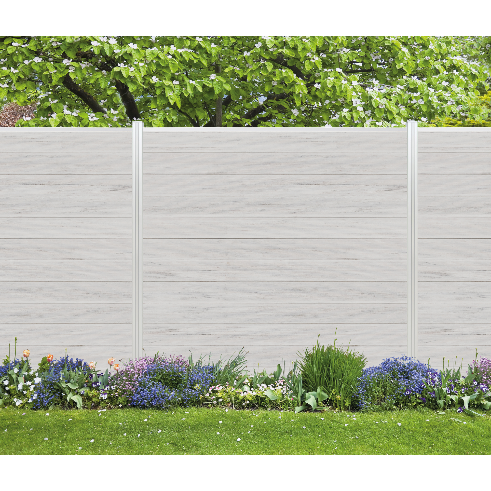 Zaun-Komplettset 'Roma Line' WPC beige mit Pfosten eloxiert zum Aufschrauben 565 x 180 cm