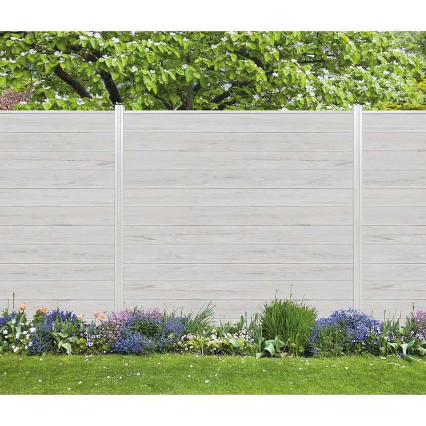 Zaun-Komplettset 'Roma Line' WPC beige mit Pfosten eloxiert zum Einbetonieren 565 x 180 cm