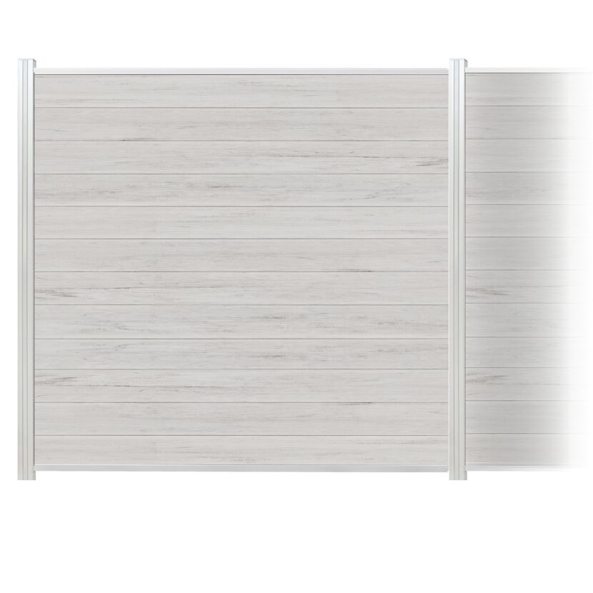 Zaun-Komplettset 'Roma Line' WPC beige mit Pfosten eloxiert zum Aufschrauben 751 x 180 cm