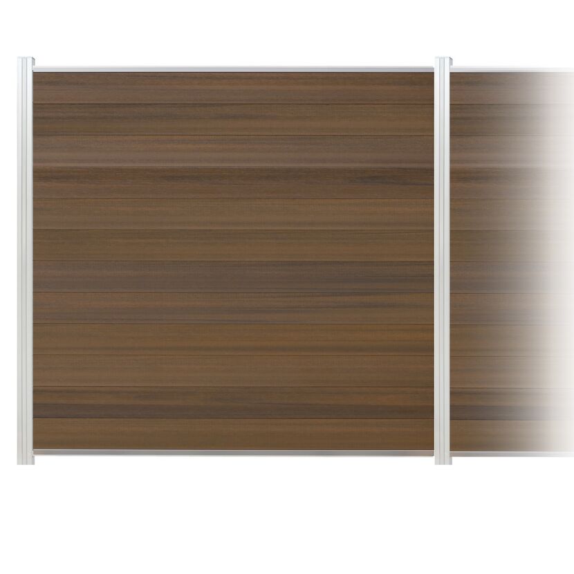 Zaun-Komplettset 'Roma Line' WPC teak mit Pfosten eloxiert zum Aufschrauben 565 x 180 cm