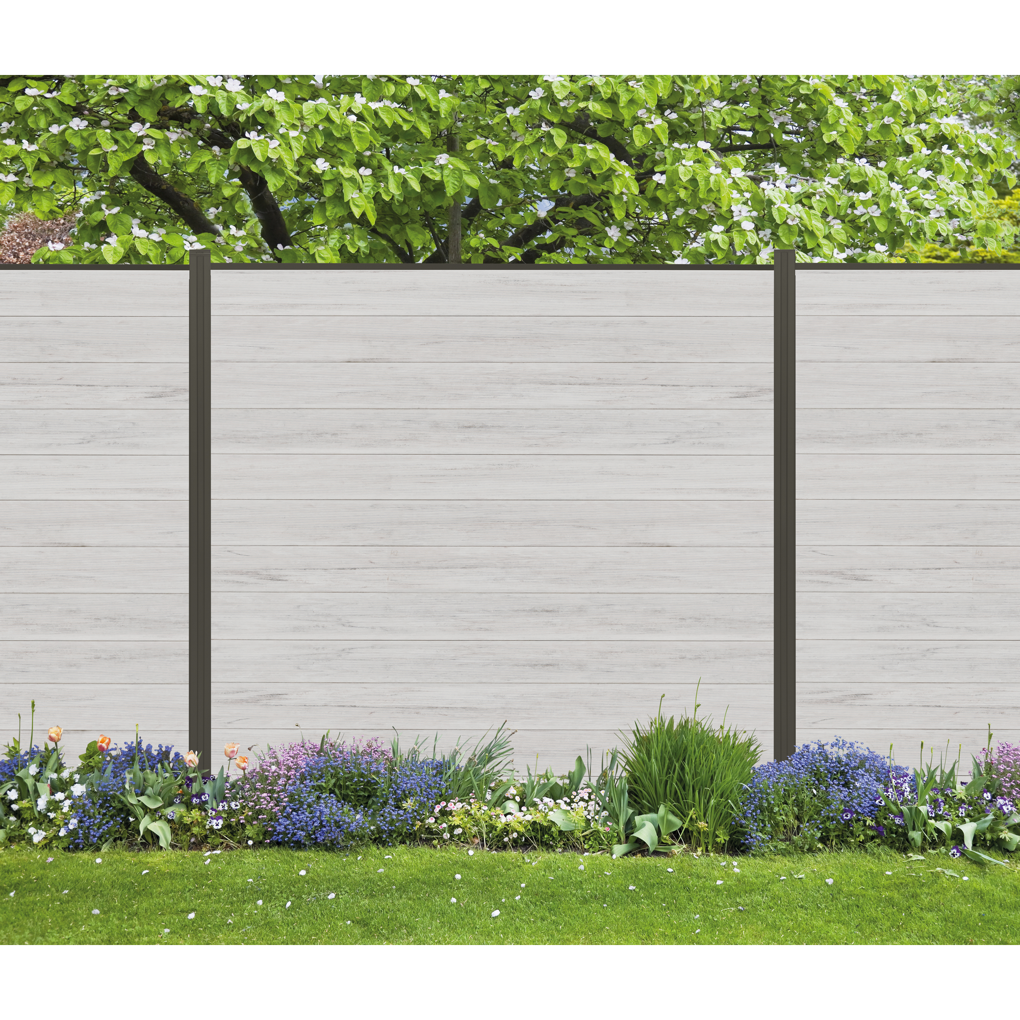 Zaun-Komplettset 'Roma Line' WPC beige mit Pfosten anthrazit zum Einbetonieren 939 x 180 cm