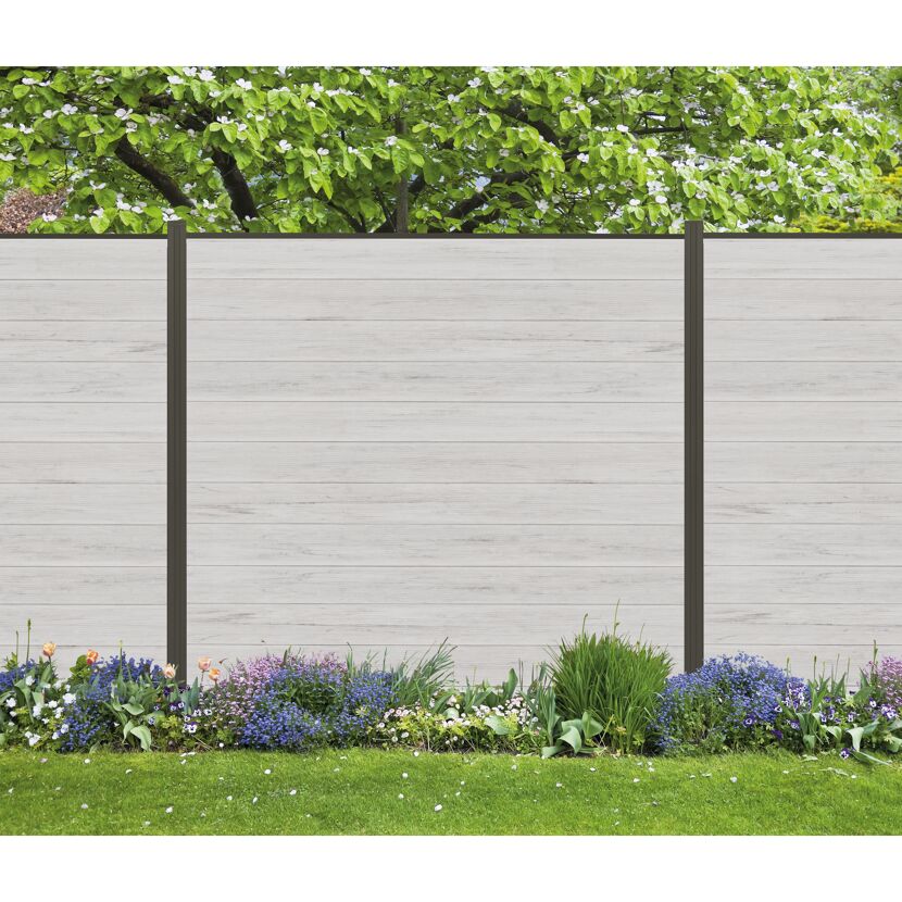 Zaun-Komplettset 'Roma Line' WPC beige mit Pfosten anthrazit zum Aufschrauben 939 x 180 cm