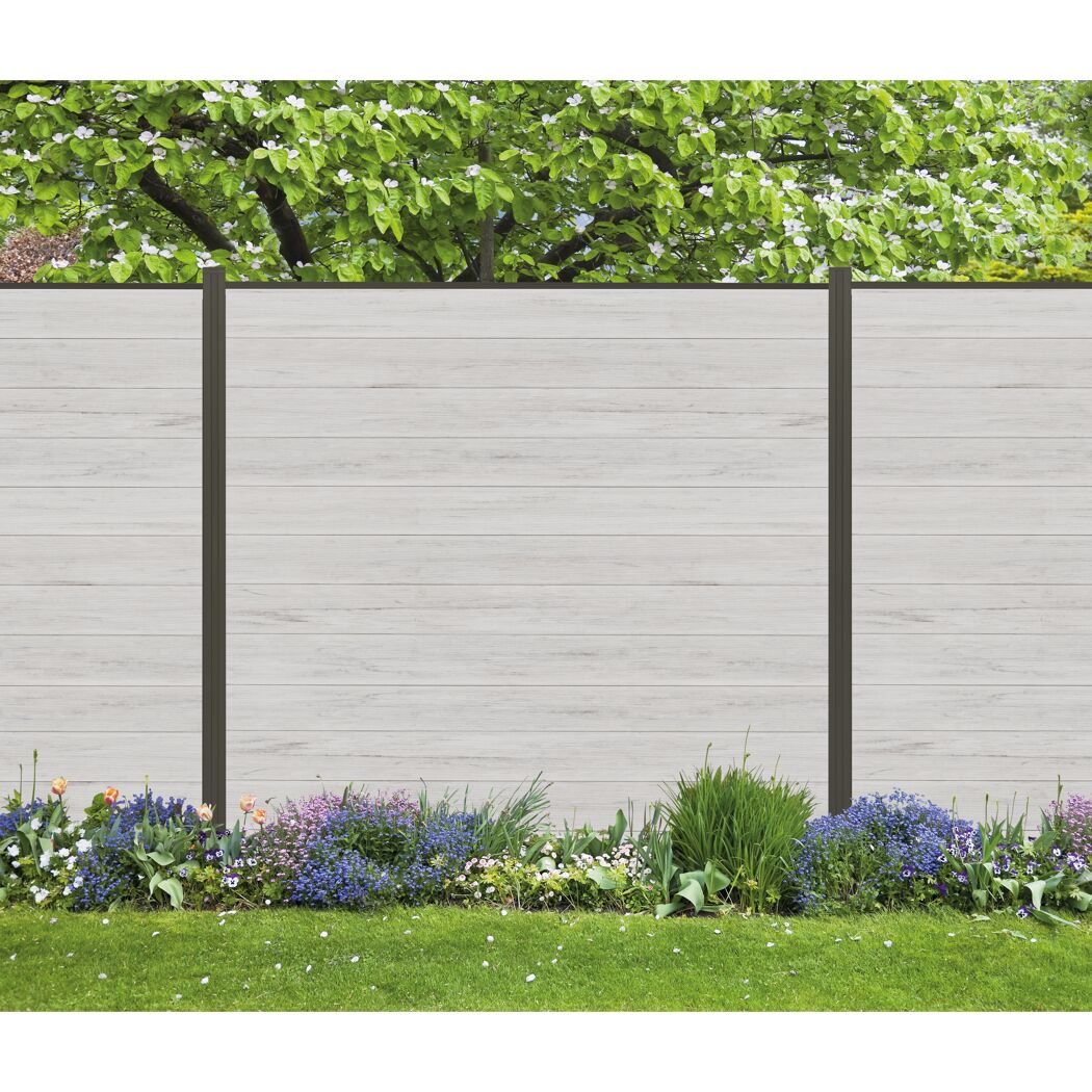 Zaun-Komplettset 'Roma Line' WPC beige mit Pfosten eloxiert 751 x 180 cm