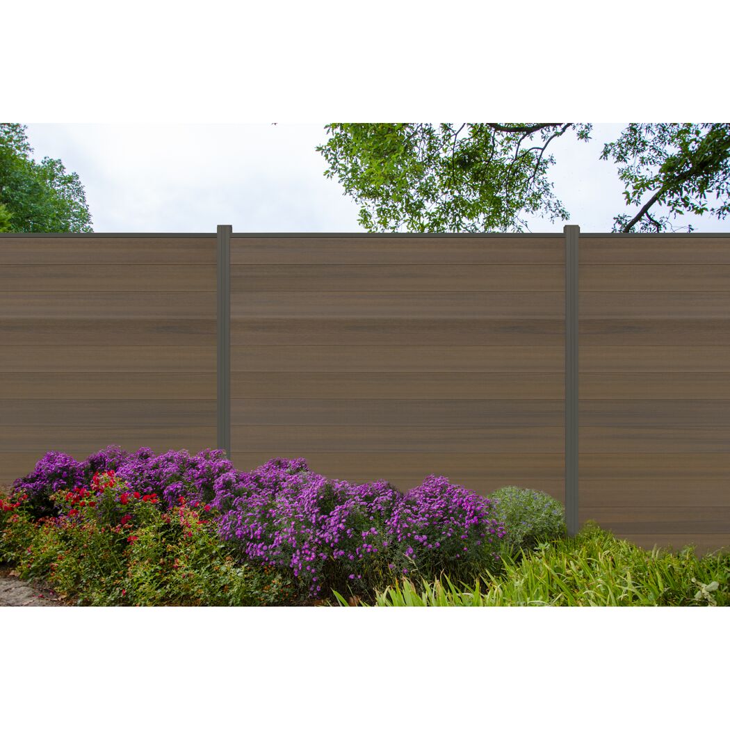Zaun-Komplettset 'Roma Line' WPC beige mit Pfosten eloxiert zum Aufschrauben 565 x 180 cm