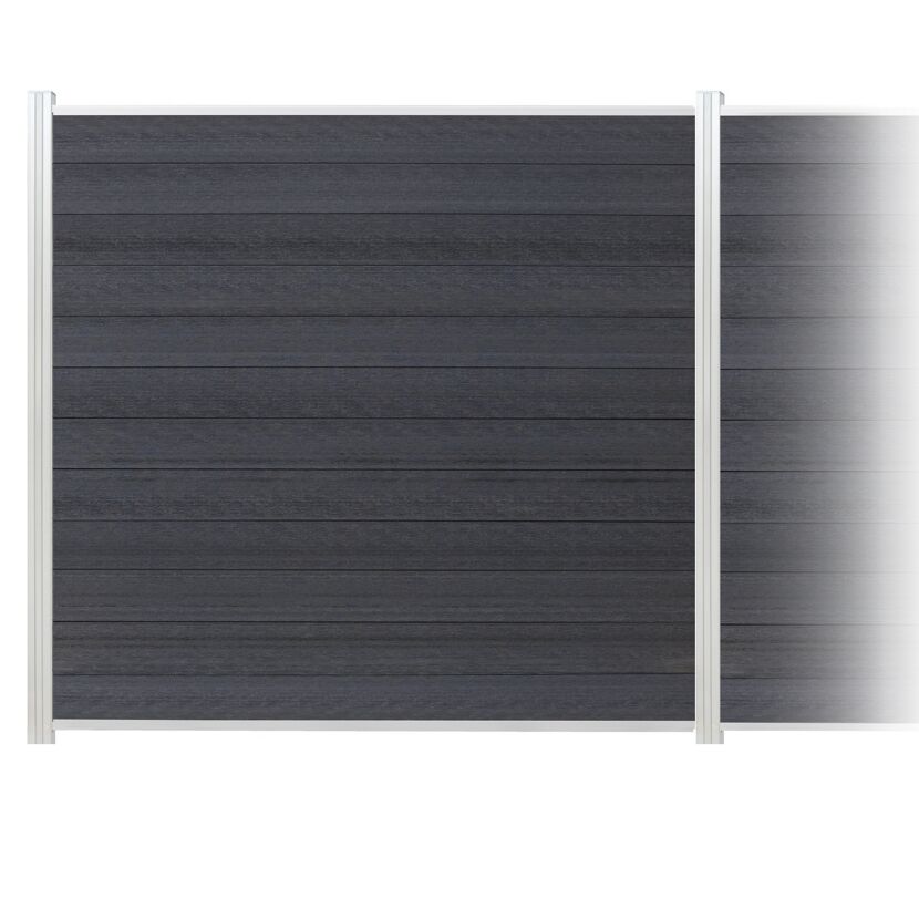 Zaun-Komplettset 'Roma Line' WPC anthrazit mit Pfosten eloxiert zum Aufschrauben 751 x 18 cm
