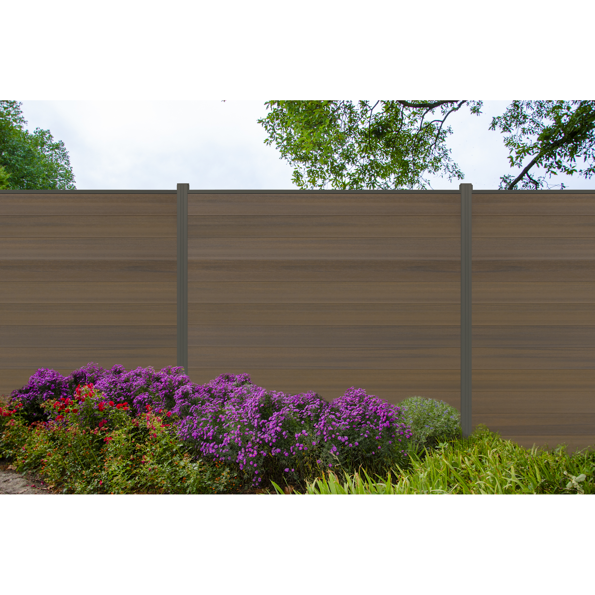 Zaun-Komplettset 'Roma Line' WPC teak mit Pfosten anthrazit zum Aufschrauben 565 x 180 cm