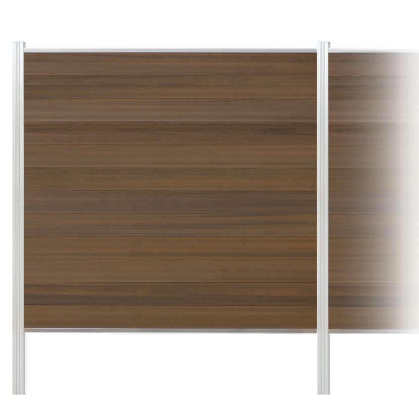 Zaun-Komplettset 'Roma Line' WPC teak mit Pfosten eloxiert zum Einbetonieren 751 x 180 cm
