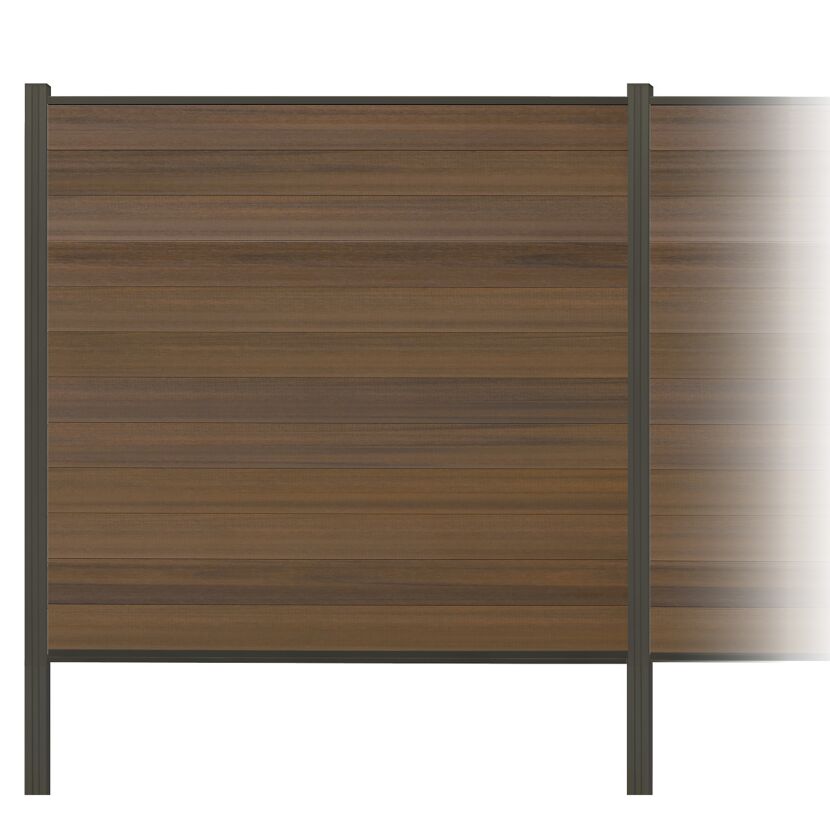 Zaun-Komplettset 'Roma Line' WPC teak mit Pfosten anthrazit zum Einbetonieren 751 x 180 cm