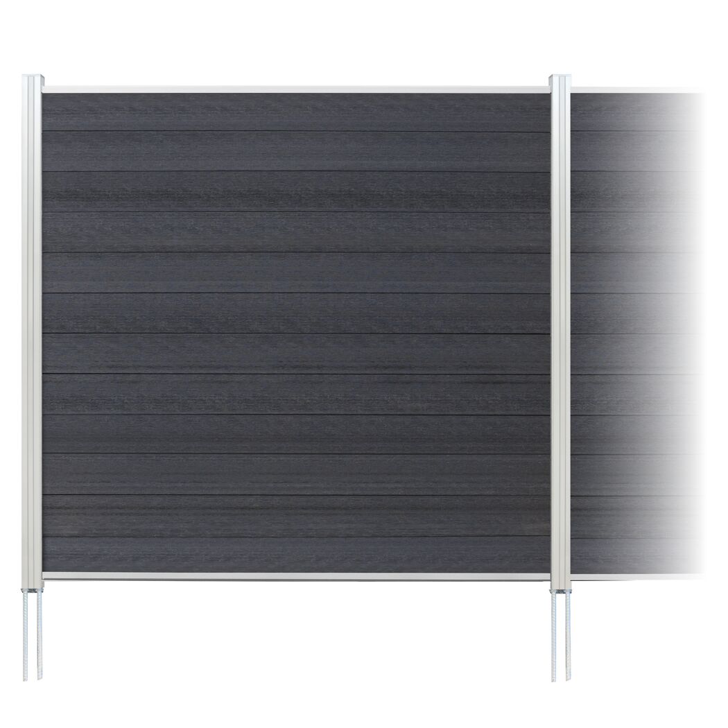 Zaun-Komplettset 'Roma Line' WPC anthrazit mit Pfosten eloxiert 751 x 180 cm
