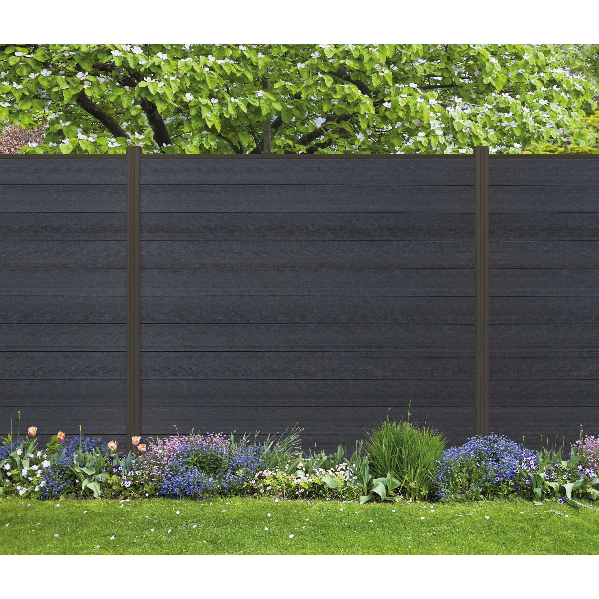 Zaun-Komplettset 'Roma Line' WPC anthrazit mit Pfosten zum Einbetonieren 565 x 180 cm