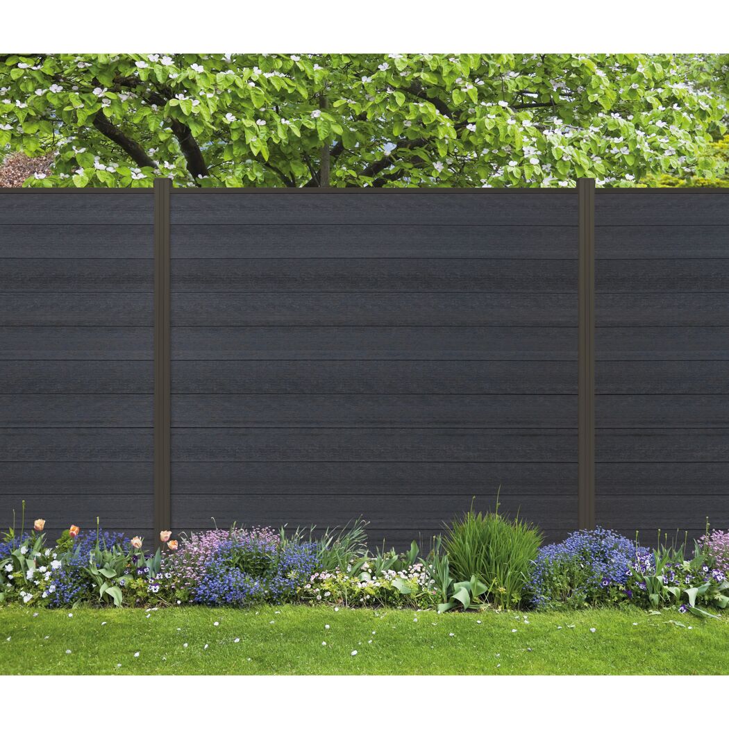 Zaun-Komplettset 'Roma Line' WPC anthrazit mit Pfosten eloxiert 565 x 180 cm