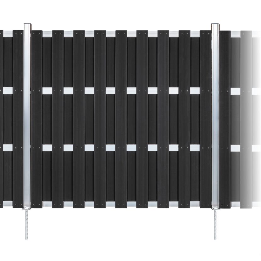 Zaun-Komplettset 'Milano Line' WPC anthrazit mit Pfosten zum Einbetonieren 568 x 180 cm