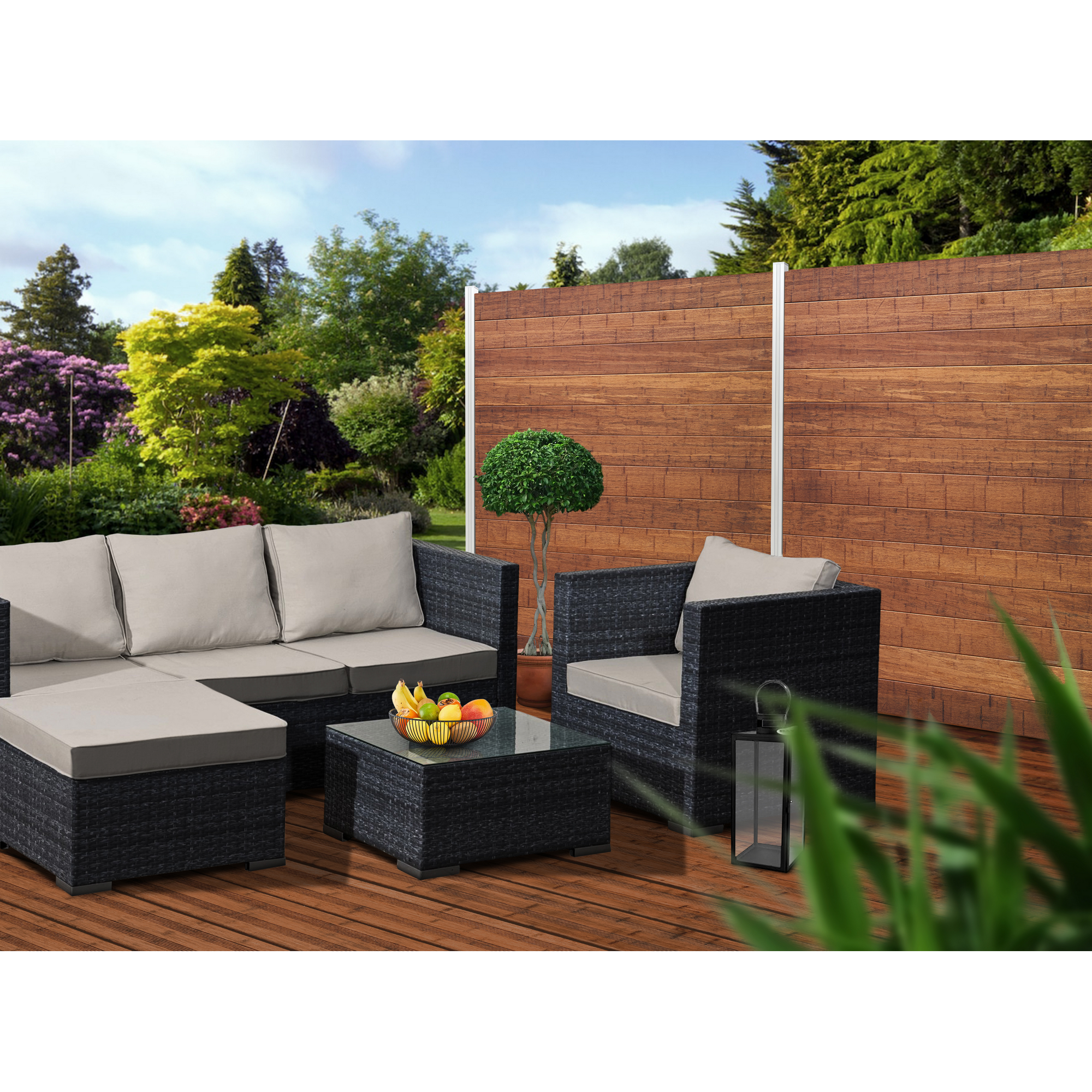 Zaun-Komplettset 'Batu Line' Bambus mit Pfosten eloxiert zum Aufschrauben 591 x 180 cm