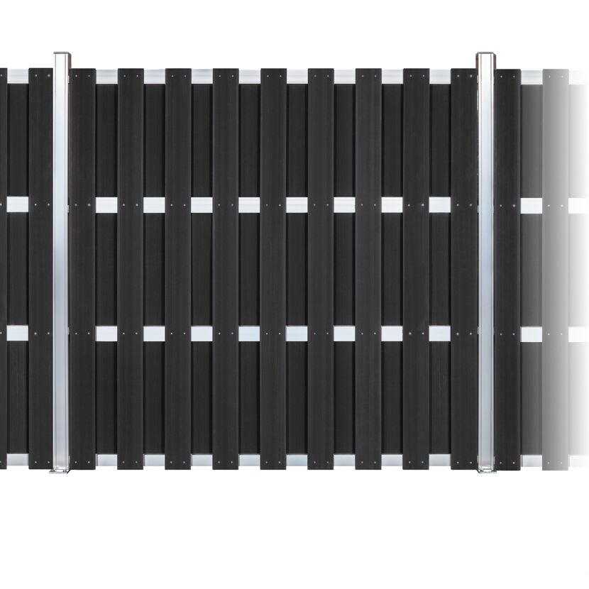 Zaun-Komplettset 'Milano Line' WPC anthrazit mit Pfosten zum Aufschrauben 942 x 180 cm