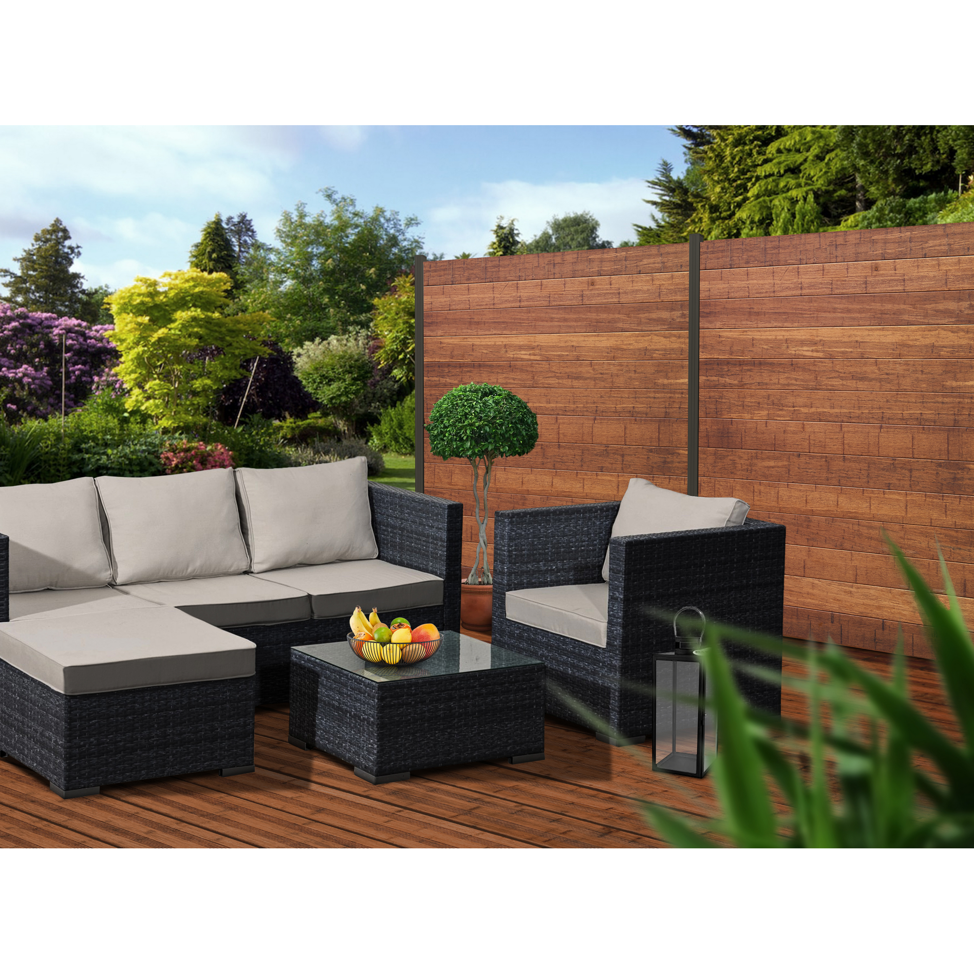 Zaun-Komplettset 'Batu Line' Bambus mit Pfosten anthrazit zum Einbetonieren 786 x 180 cm