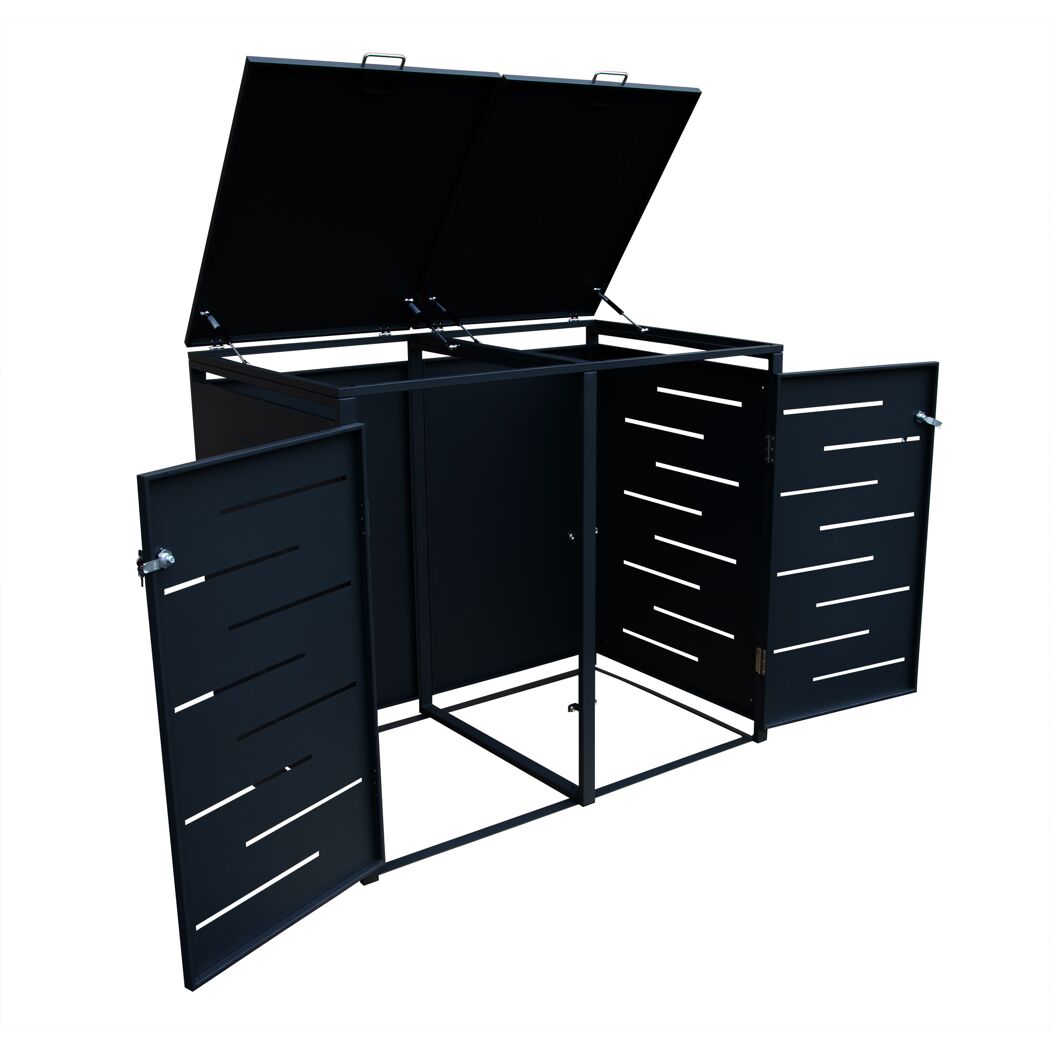 Doppel-Mülltonnenbox Stahlblech anthrazit 132 x 82 x 116 cm