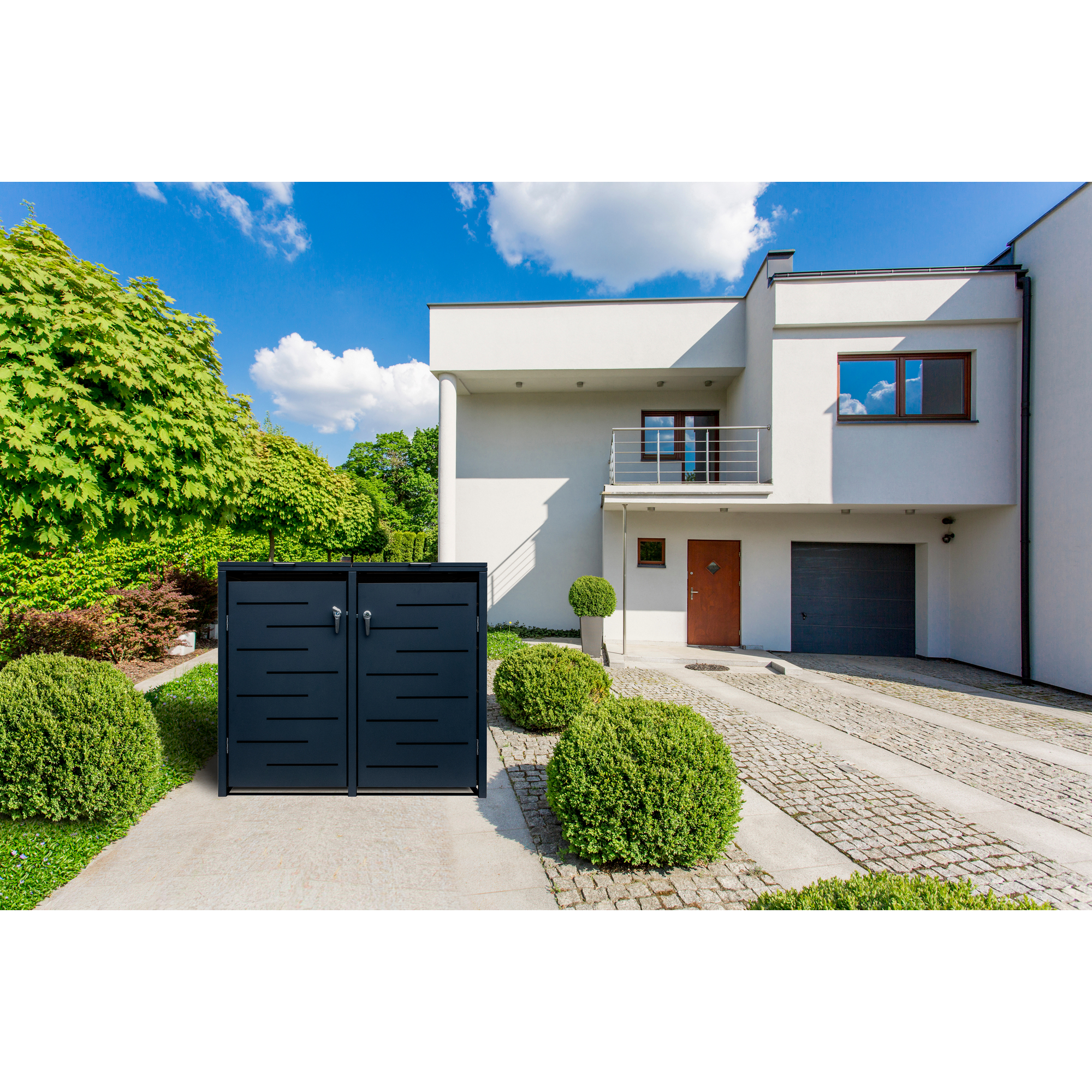 Doppel-Mülltonnenbox Stahlblech anthrazit 132 x 82 x 116 cm