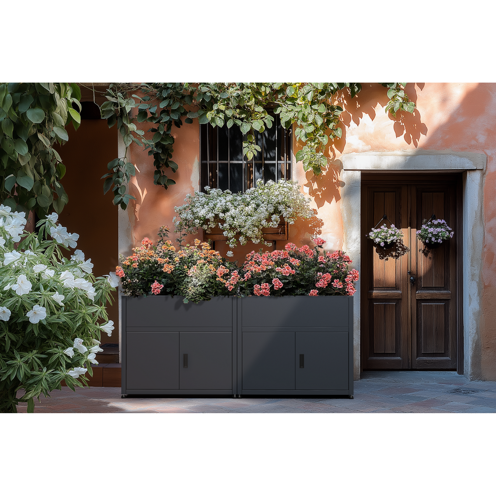 Hochbeet mit Stauraum Metall anthrazit 100 x 85 x 50 cm