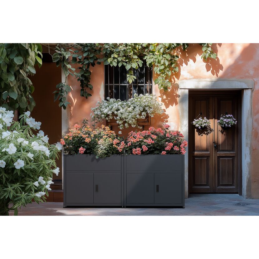 Hochbeet mit Stauraum Metall anthrazit 100 x 85 x 50 cm