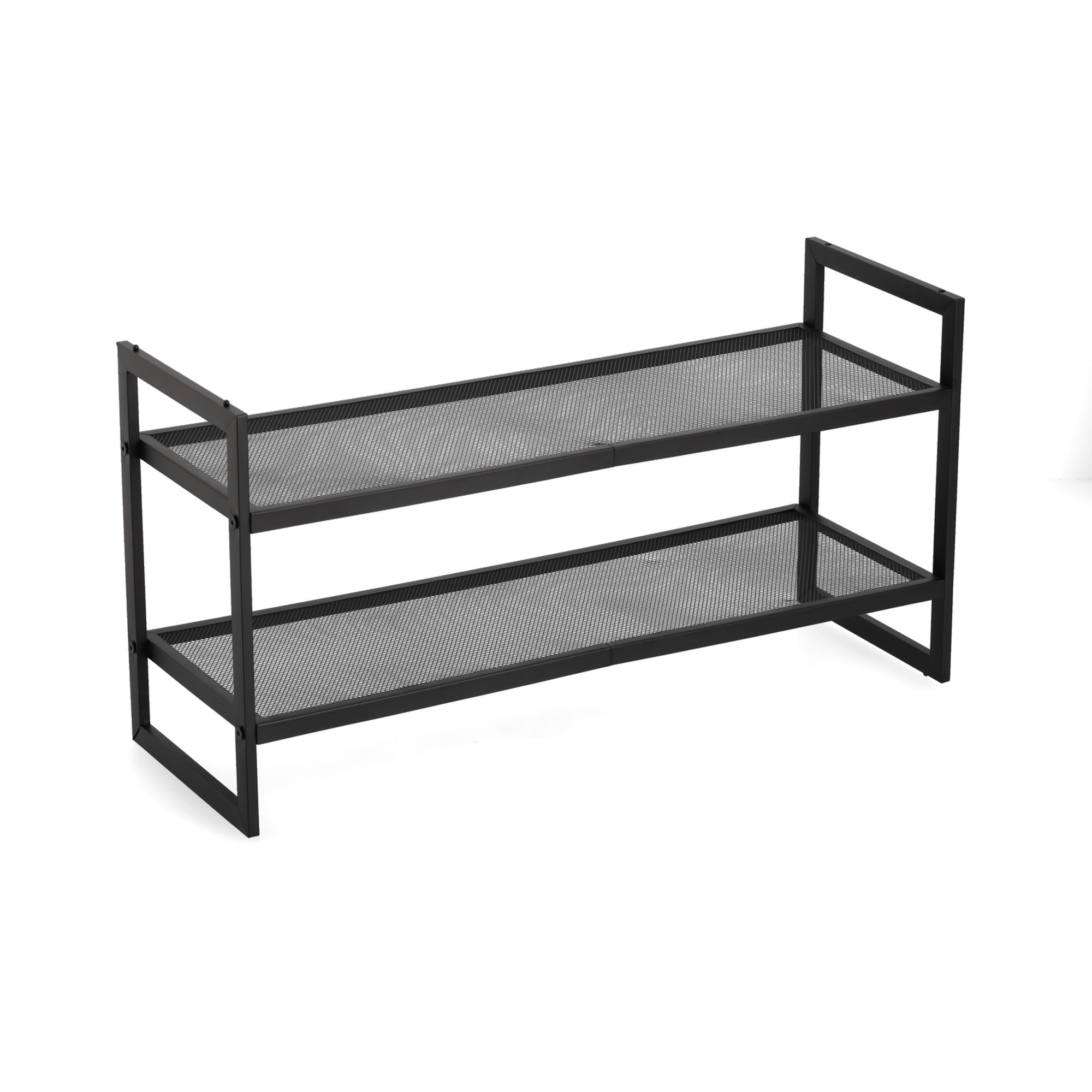 Schuhregal mit 2 Ablagen Metall schwarz stapelbar 70 x 36 x 24 cm