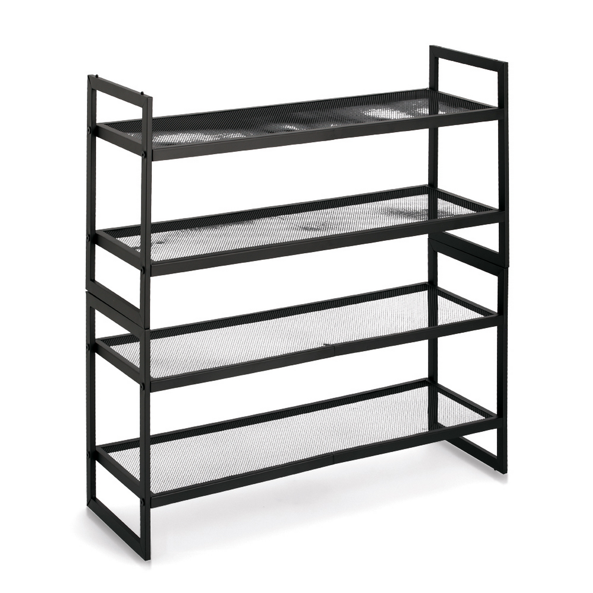 Schuhregal mit 2 Ablagen Metall schwarz stapelbar 70 x 36 x 24 cm