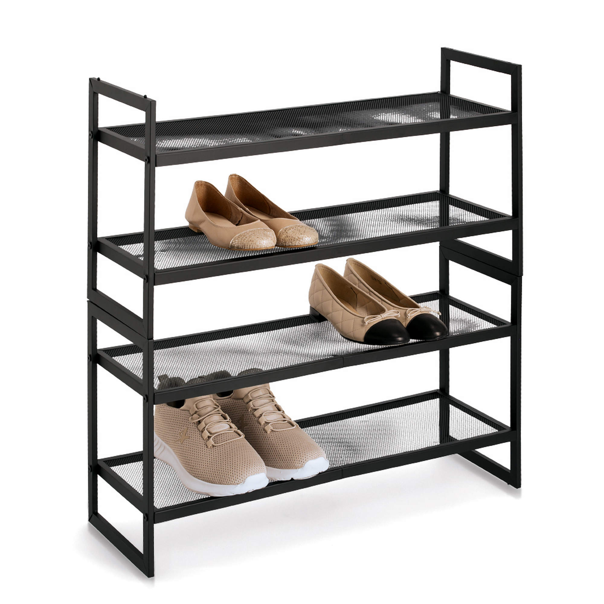 Schuhregal mit 2 Ablagen Metall schwarz stapelbar 70 x 36 x 24 cm