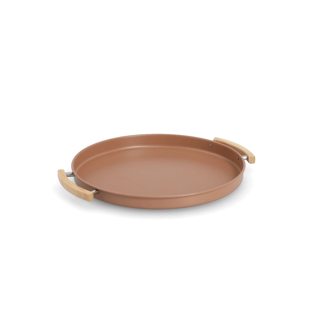 Serviertablett Metall/Gummibaum moccafarben 43,5 x 3 x 37 cm