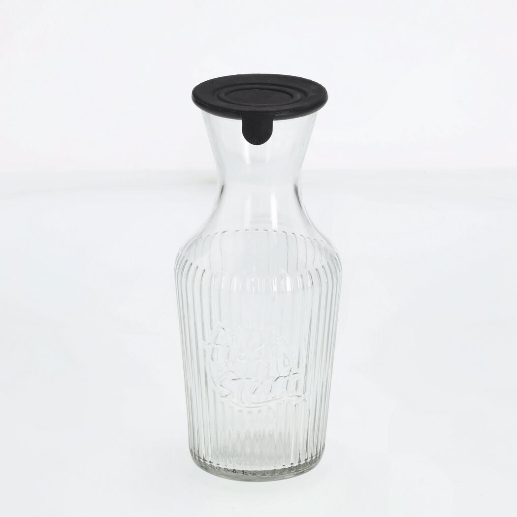 Glaskaraffe mit Silikondeckel schwarz 1200 ml 11 x 25,5 x 11 cm