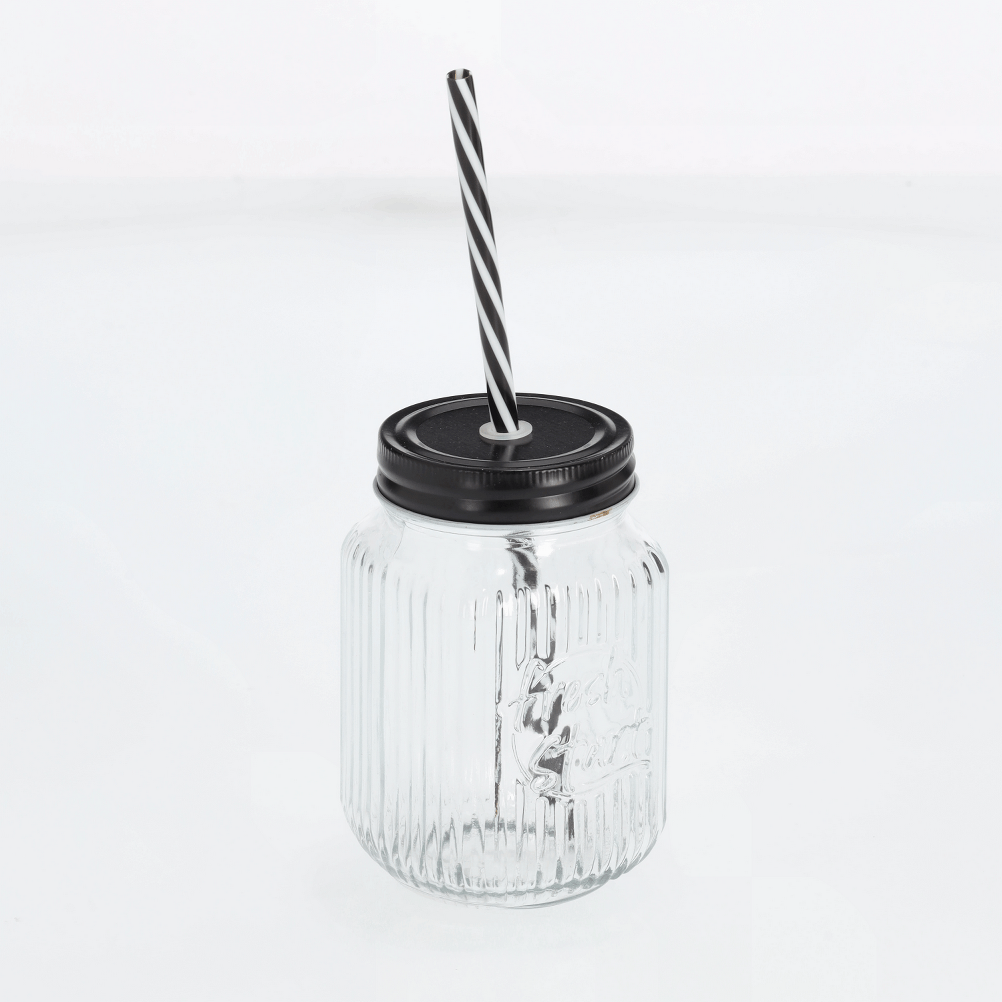 Trinkglas mit Metalldeckel und Strohhalm 480 ml 8 x 13 x 8 cm