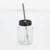 Trinkglas mit Metalldeckel und Strohhalm 480 ml 8 x 13 x 8 cm