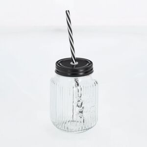 Trinkglas mit Metalldeckel und Strohhalm 480 ml 8 x 13 x 8 cm