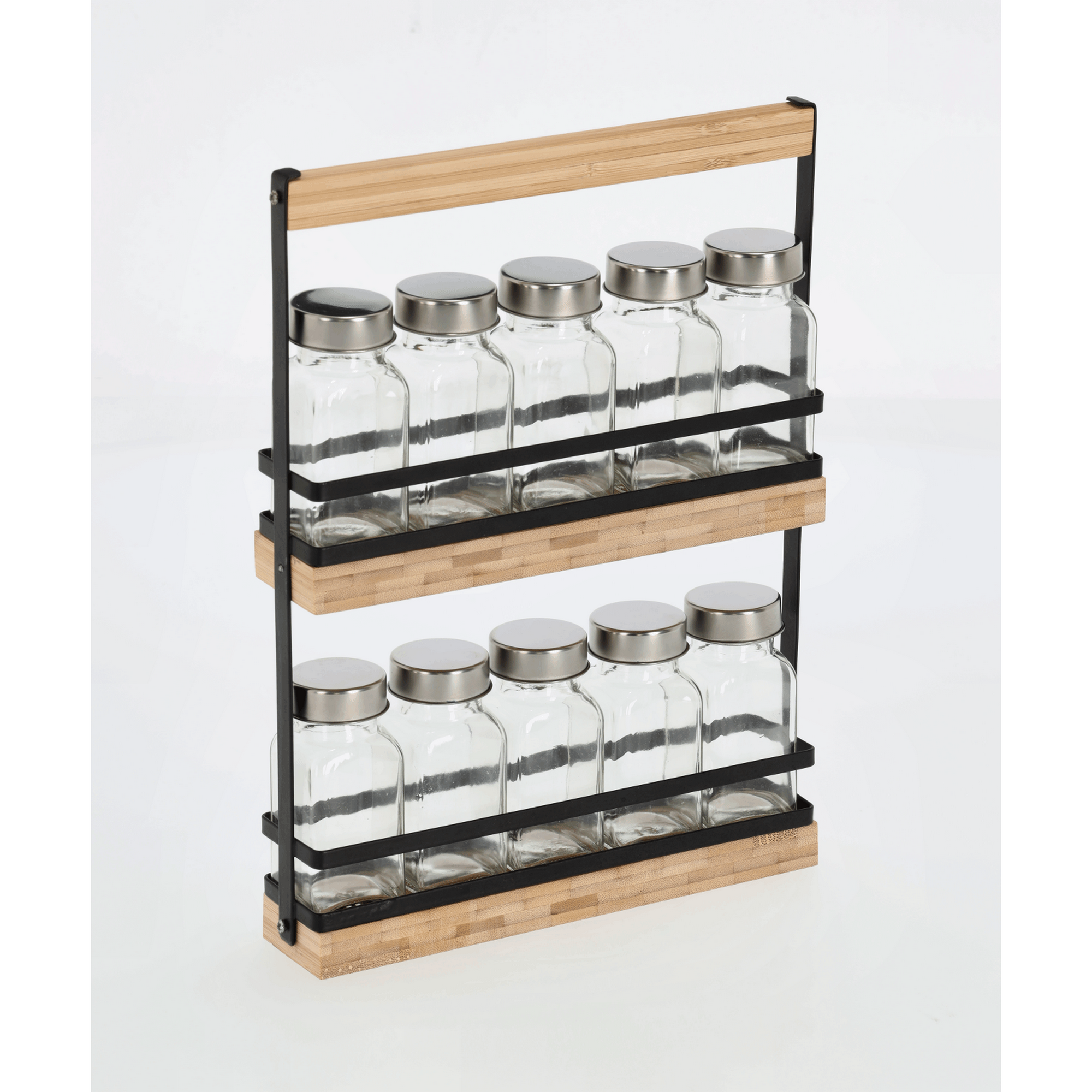 Gewürzständer-Set Glas/Metall/Bambus 11-teilig 22,7 x 30 x 4,7 cm