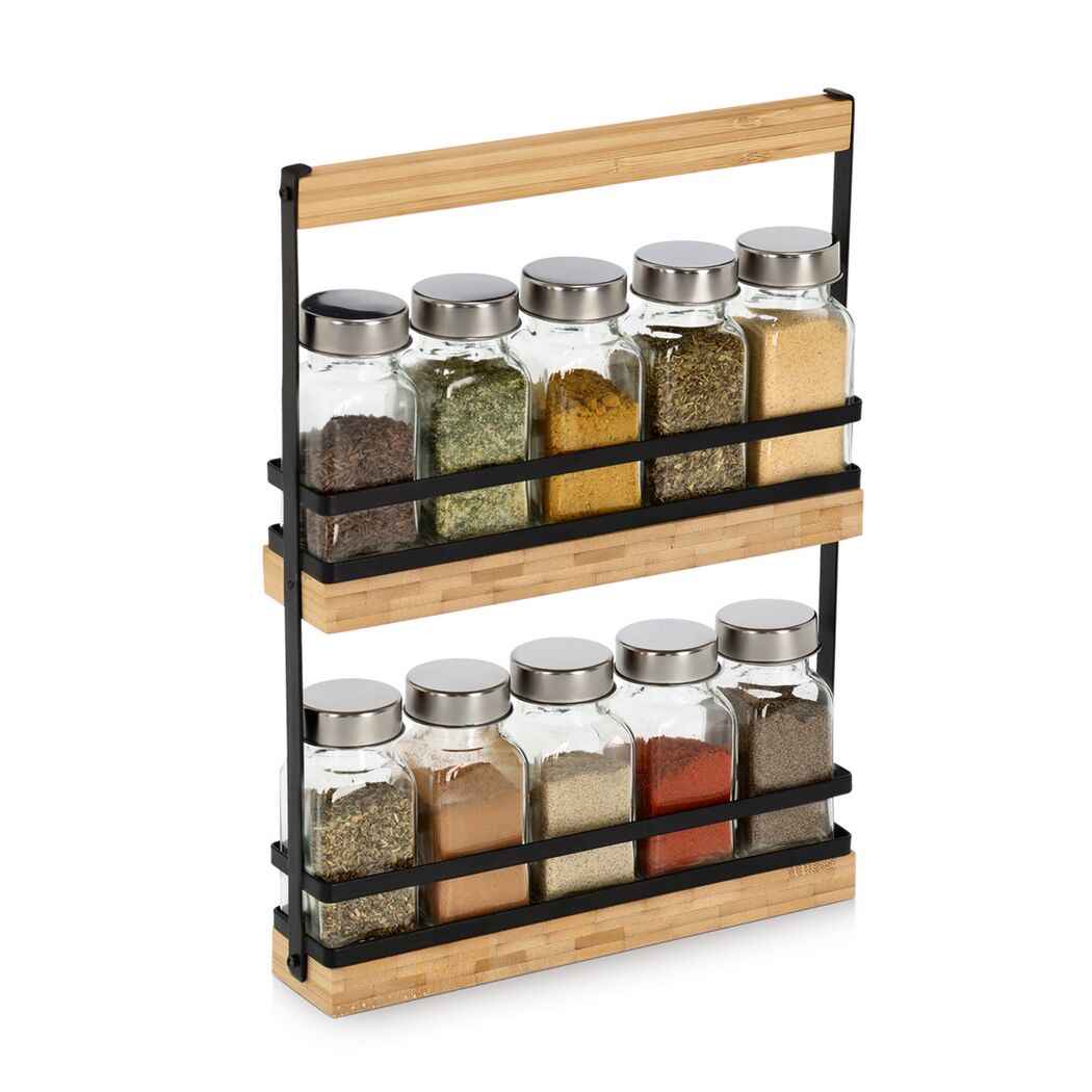 Gewürzständer-Set Glas/Metall/Bambus 11-teilig 22,7 x 30 x 4,7 cm