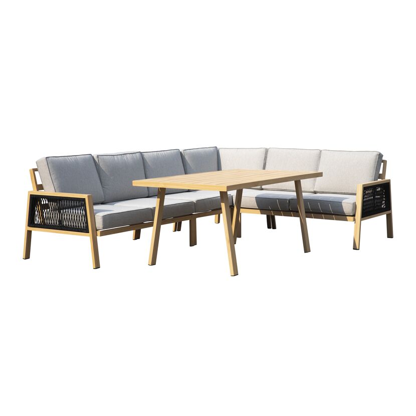 Loungemöbelset Monaco aus Aluminium mit Holztisch.