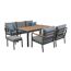 Graues Loungemöbelset 'Bozen' mit Holztisch und blauen Kissen.
