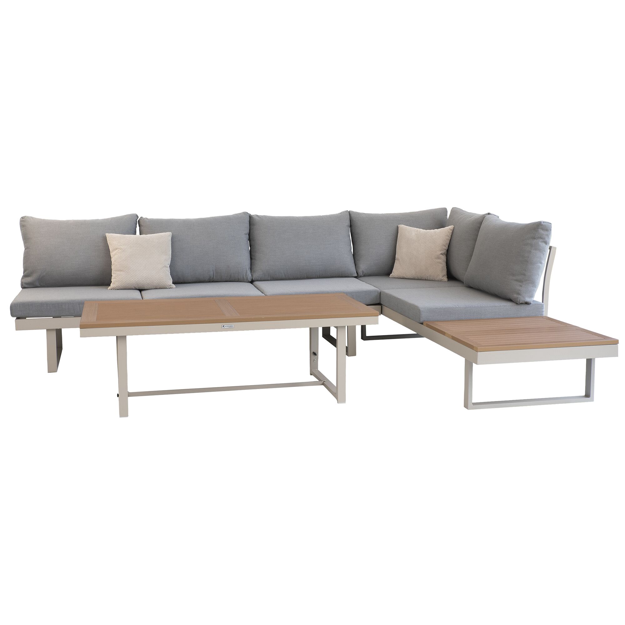 Loungemöbelset Lima aus Aluminium mit grauen Polstern