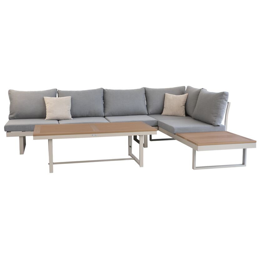 Loungemöbelset Lima aus Aluminium mit grauen Polstern