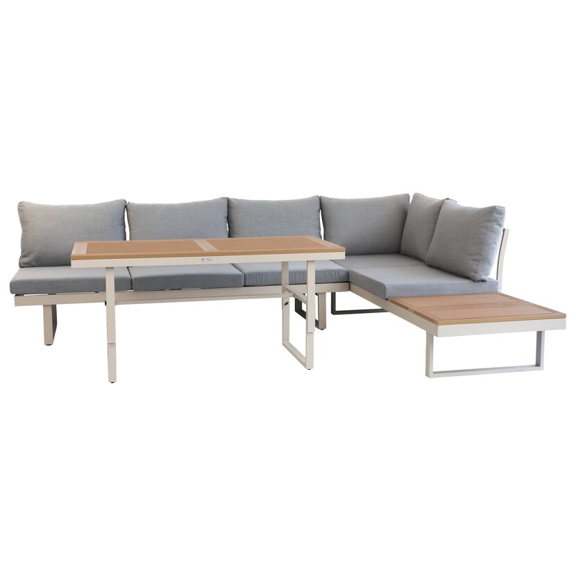 Loungemöbelset 'Lima' Aluminium, grau mit Holztischplatte.