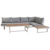 Loungemöbelset Lima aus Aluminium mit grauen Kissen und Holztischen