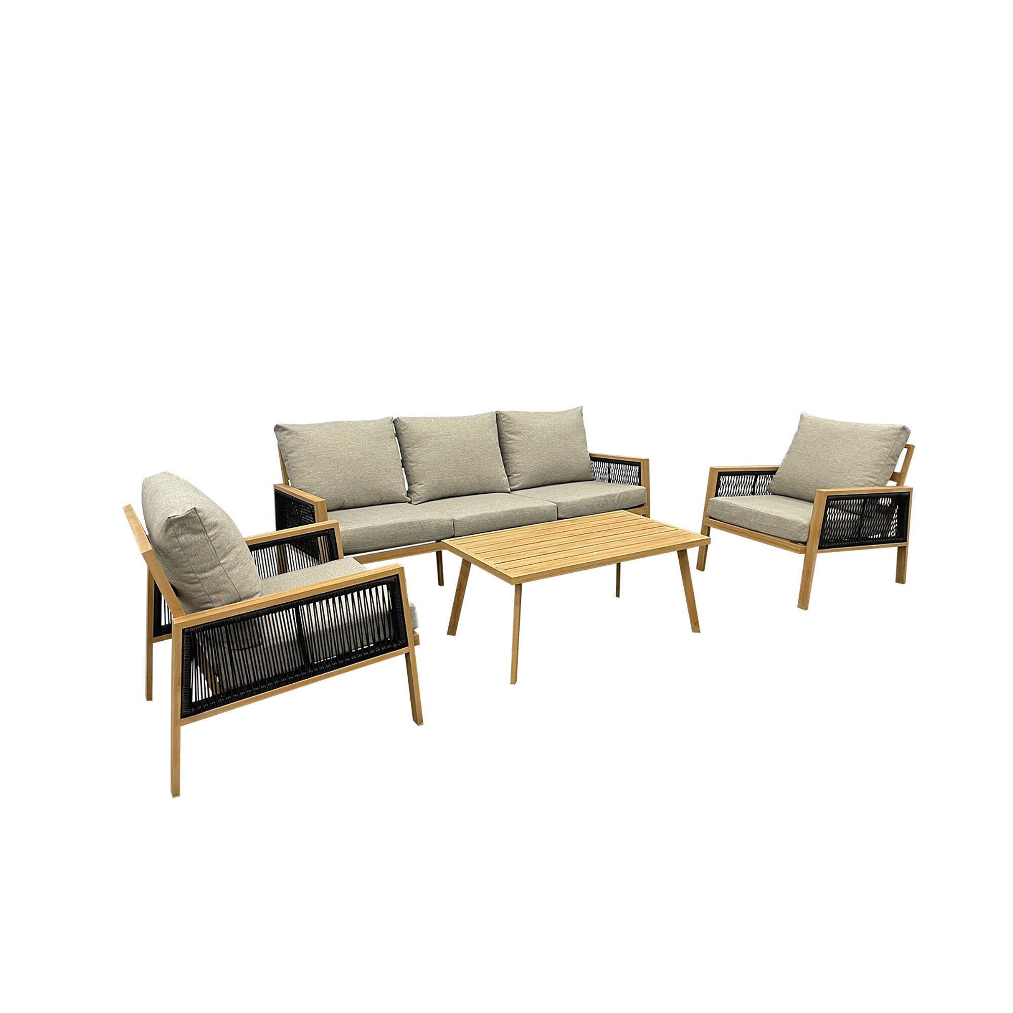 Loungemöbelset Monaco mit Sofa, zwei Sesseln und Kaffeetisch