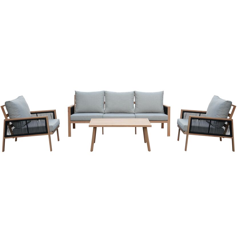 Loungemöbelset 'Monaco' mit Sofa, zwei Sesseln und Couchtisch.