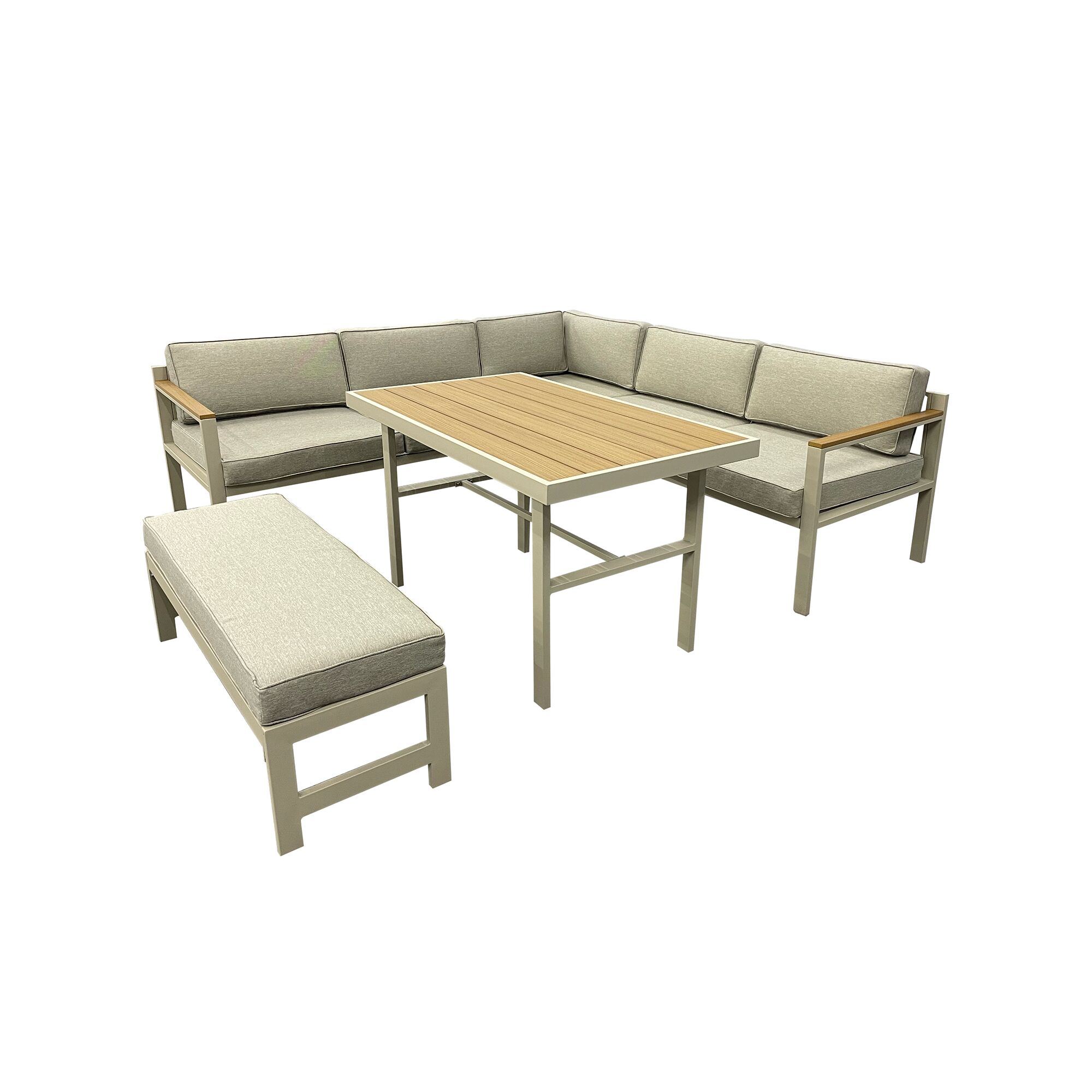 Loungemöbelset 'Miami' aus Stahl mit grauen Polstern.