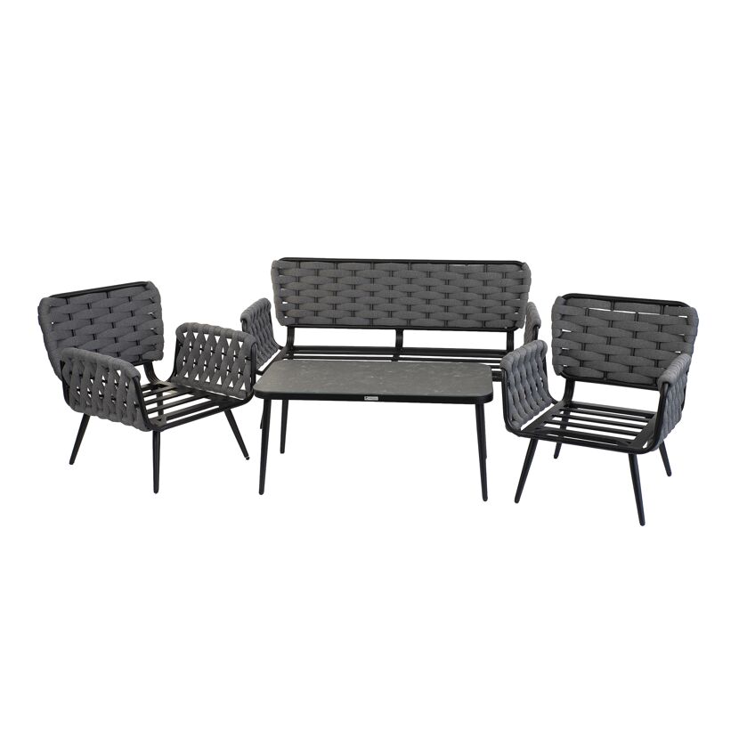 Graues Loungemöbelset 'Madeira' aus Aluminium für 4 Personen.
