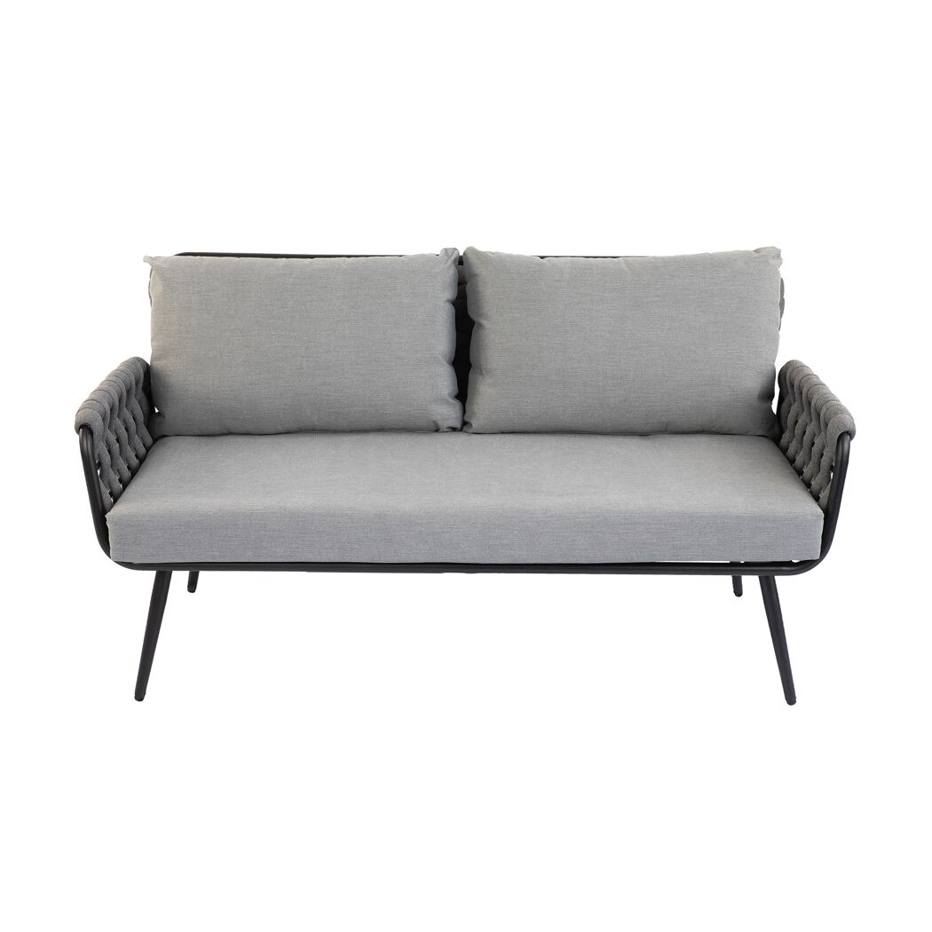 Graues Loungemöbel Madeira, Zweisitzer Sofa mit Kissen.
