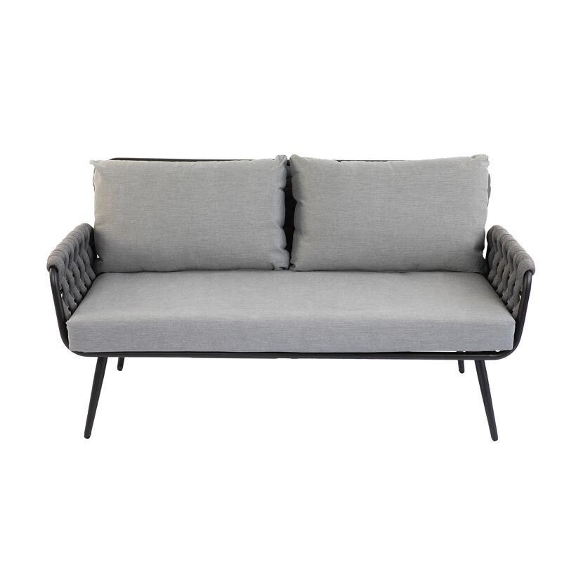 Graues Loungemöbel Madeira, Zweisitzer Sofa mit Kissen.