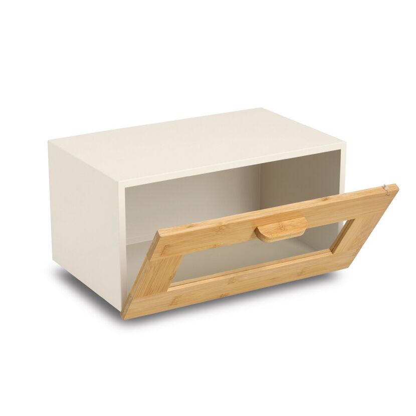 Brotkasten mit Klappe Metall/Bambus beige 36 x 19,5 x 23,3 cm